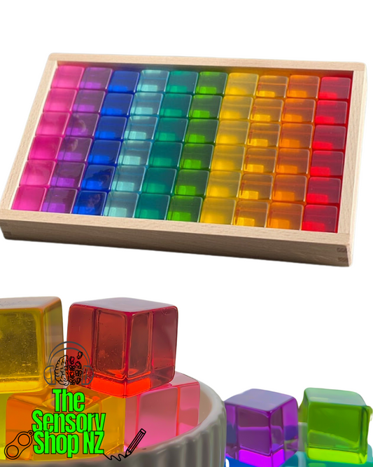🌈🔍 Transparent Sensory Rainbow Building Blocks - Count & Stack!